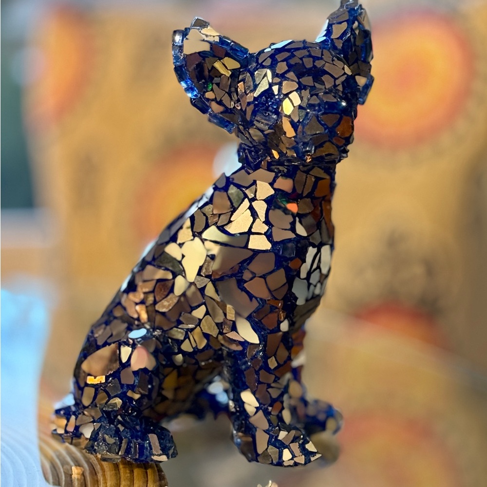Mirror Glass Mosaic Chihuahua Statue